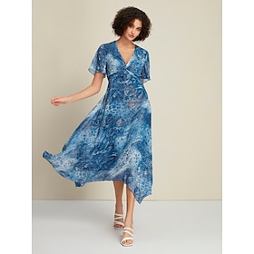 Chiffon Boho Wedding Guest Hot Stamping V Neck Midi Dress