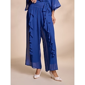 Chiffon Ruffle Peplum Casual Full Length Pants