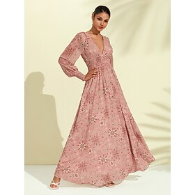 Chiffon Wedding Guest Elastic Waist Floral Maxi Dress