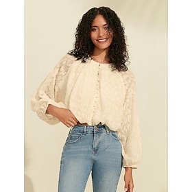 Chiffon Leopard Juliet Puff Sleeve Crew Neck Casual Blouse