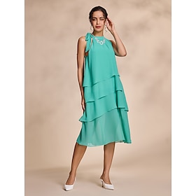 Green Chiffon High Neck Layered Sleeveless Party/Wedding Guest Midi Dress dress to impress 2024