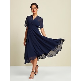 Navy Blue Chiffon Party/Wedding Guest Navy Blue Lace Up Tie Knot Party Midi Dress dress to impress 2024