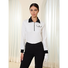 Women's Golf Pullover Sweatshirt White Long Sleeve Top Ladies Golf Attire Clothes Outfits Wear Apparel